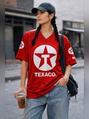 Vintage Texaco Jersey Red Russell Athletic Mesh Unisex Y2K Streetwear